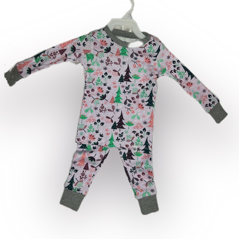 Kids Pajama Set with Forest Print - Pink and Gray